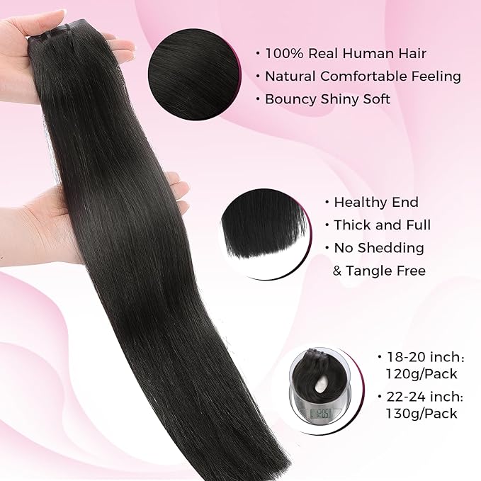 Lashey Seamless Clip in Hair Extensions Human Hair 120g 7pcs Straight Thick Remy Human Clip in Hair Extensions with Full End 18 Inch Natural Black