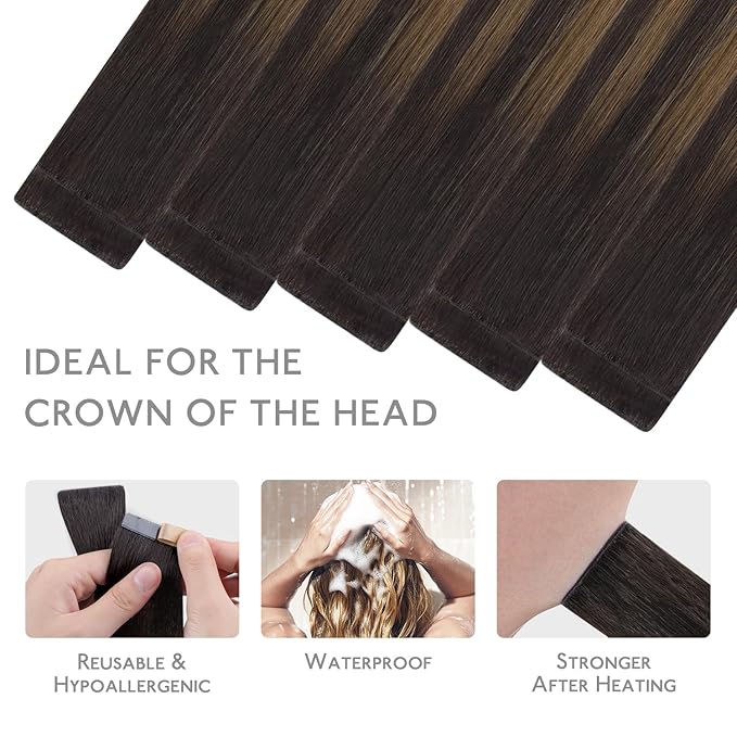 WENNALIFE Invisi Edge Tape in Hair Extensions Human Hair, 22 Inch 30g 10pcs Balayage Dark Brown Mixed Chestnut Brown Invisible Luxury Remy Hair Extensions Seamless Injected Straight Extensiones