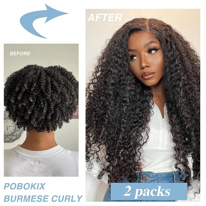 Burmese Curly Clip in Hair Extensions Real Human Hair, 8Pcs Remy Human Hair Clip in Extensions for Women, Natural Soft Human Hair, 120g 22inch #1B Natural Black