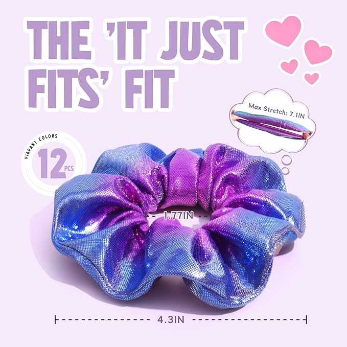 Neon Hair Scrunchies for Girls with Gift Box - 12Pcs Vibrant Rainbow Hair Ties for Birthday Party, Gymnastics & Club Gifts