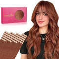 WENNALIFE Tape in Hair Extensions Human Hair, 20pcs 50g 16 inch Dark Auburn Copper Remy Hair Tape in Extensions Skin Weft