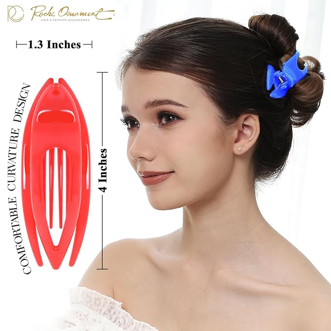 RC ROCHE 6 Pcs Flat Hair Clips Big Claw for Thick Hair French Duckbill Women No Slip Side Slide Curved Alligator Concord Strong Grip Hold Volume Lay Down Clamp, Medium Rainbow Multicolor