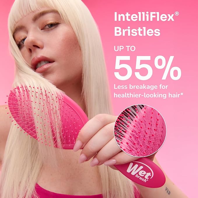 Wet Brush Mini Detangler Hair Brush for Gentle Knot Removal, Compact Travel Size, Soft Bristles for Pain-Free Detangling, Less Breakage, Works on All Hair Types, Limited Edition, Electric Sky Pink