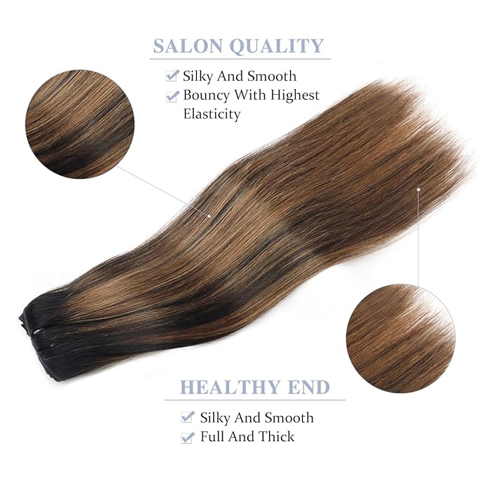 Balayage Clip in Hair Extensions Real Human Hair Straight Remy Human Hair Clip ins for Women, Natural Soft Human Hair, 8Pcs 120g, 28inch #1B/6/1B Balayage Natural Black to Chestnut Brown