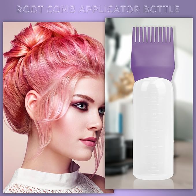 BLAAROOM Root Comb Applicator Bottles 6 Ounce, 2 Pack - Hair Oil Applicator with Dispenser, Root Comb Brush - Dark Purple