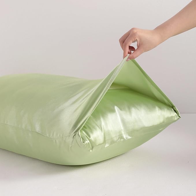 NTBAY 2 Pack Satin Queen Pillowcases for Hair and Skin, Luxurious and Silky Pillow Cases with Envelope Closure, 20x30 Inches, Sage Green