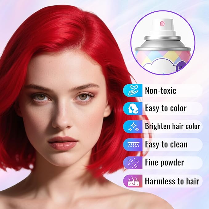 Temporary Red Hair Color Spray – 1-Day Washable Hair Color for Women Men Kids, Vibrant Hair Spray for Halloween, Cosplay, Costumes, Parties, Festivals, Crazy Hair Day, DIY Hair Looks