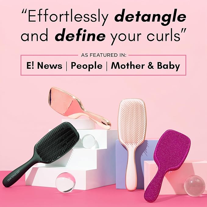 Lily England Detangling & Styling Brush - Pain-Free Brush for Curly Wet & Dry Hair With Flexible Bristles - Easy to Hold Rose Gold Brush for Women's 3c to 4c Curls