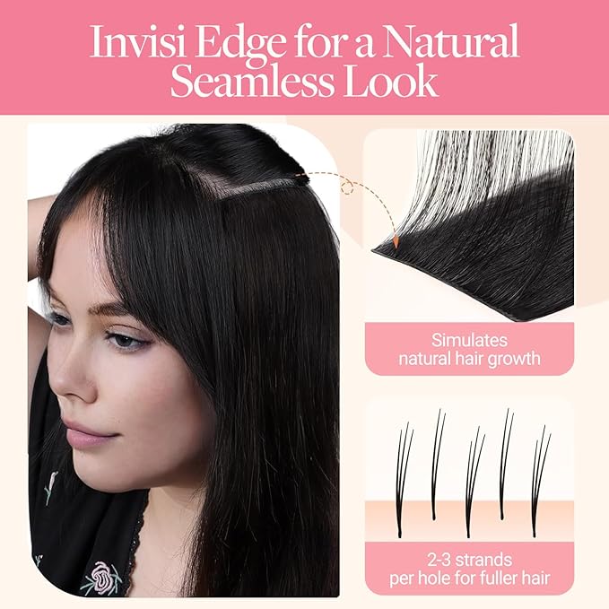 GOO GOO Invisi Edge Wide Tape in Hair Extensions, 1B Natural black,4pcs 20inch 20g, Remy Human Hair,Seamless Injected Tape, Natural Look