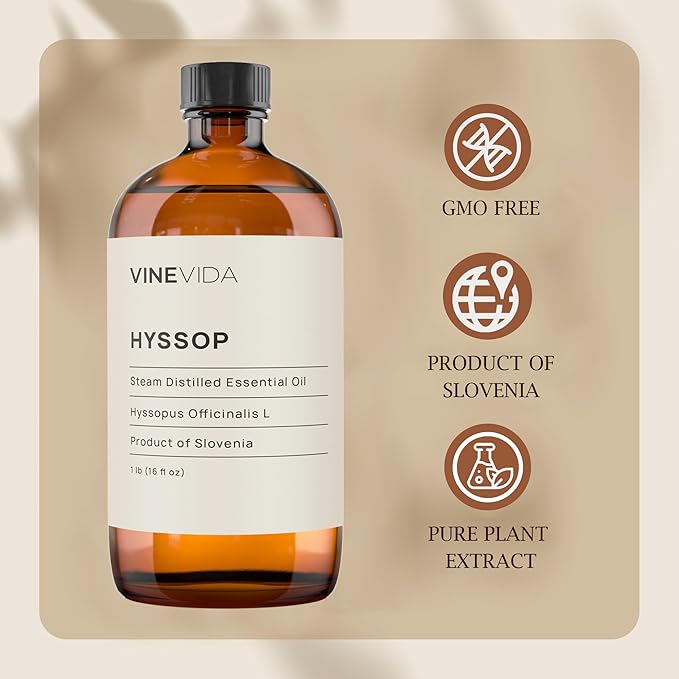 VINEVIDA Hyssop Essential Oil 16 oz - Undiluted, DIY Candle Scents, Bulk for Soap Making
