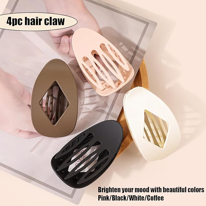 Ergonomic Flat Hair Claw for Women - Duckbill Hair Clips for Thick Hair,Non Slip Grip Hair Claw Clips for Girls Pack of 4