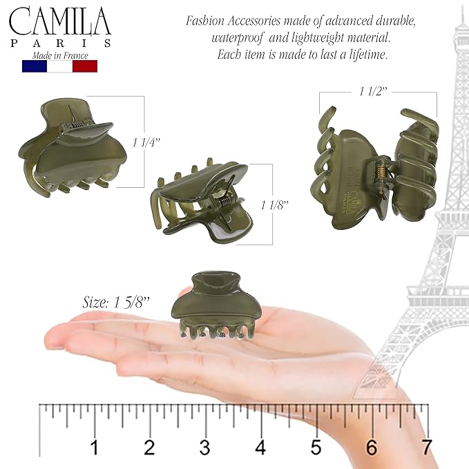 Camila Paris CP3556 French Hair Clip for Women, Small, Green 1.5 Inch Girls Hair Claw Clips Jaw Fashion Durable Styling Hair Accessories for Women, Strong Hold No Slip Grip, Made in France
