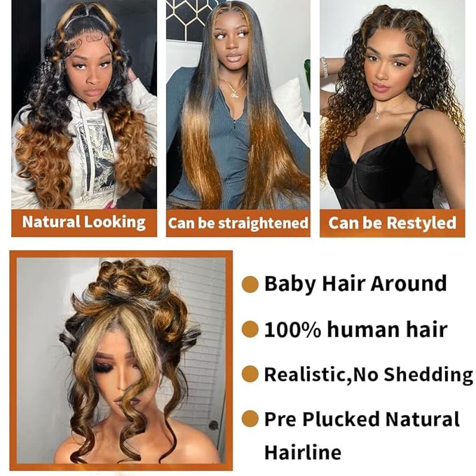 200% Density Full 360 Lace Front Wigs Human Hair 1B/30 Ombre Lace Front Wig Glueless 360 Wigs Human Hair Pre Plucked With BabyHair Body Wave Lace Frontal Human Hair Wigs For Women Balayage Wig 26Inch