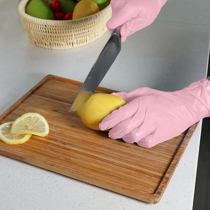 Disposable Gloves Small, Nitrile and Vinyl Blend Material Gloves, Latex Free 4 Mil 200 Pc Food Grade Glove for Cleaning, Food Prep, Hair Dye, Tattoo, Pink