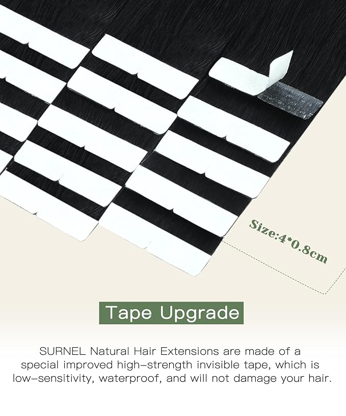 SURNEL Invisible Tape in Hair extensions 18 Inch Jet Black Upgraded Injection Tape in Extensions 20 Pcs 40g(#1,18)