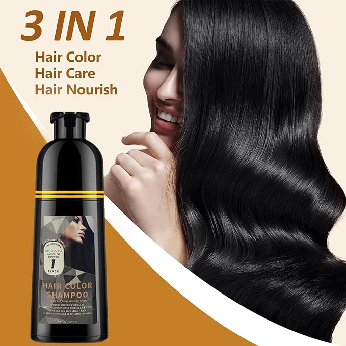 Hair Dye Shampoo, 3 in 1 Gray Hair Coverage, One-Step Wash-In Hair Dye, Shampoos for Color Treated Hair, Semi Permanent Hair Color Shampoo for Women & Men, 13.6 fl. oz, (Black)