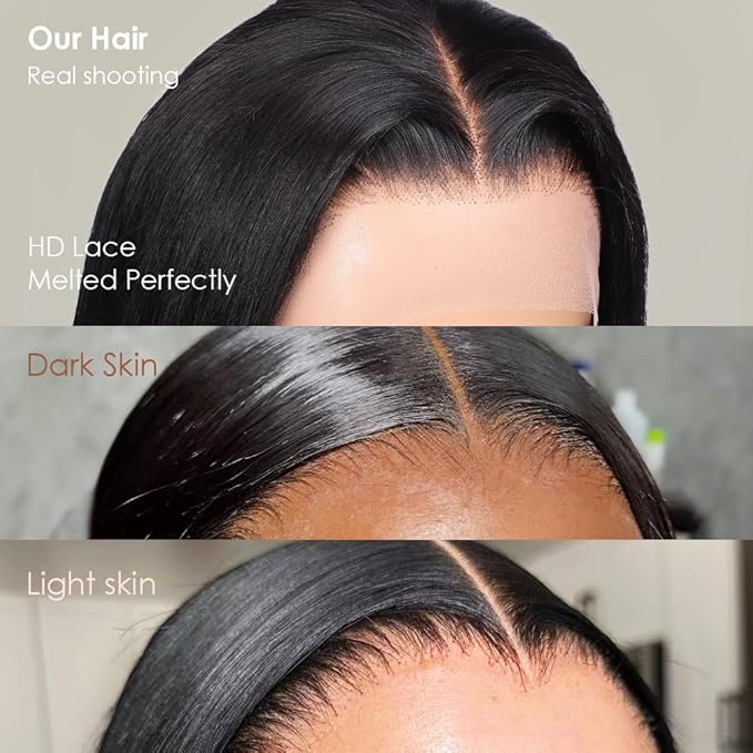 Iris Queen 28 Inch 220 Density Straight HD Lace Front Wigs Human Hair Pre Plucked 12A 13x4 Transparent Lace Frontal Human Hair Wig Natural Black Color for Women