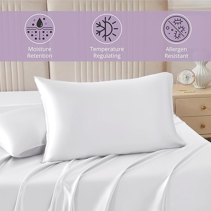 Mulberry Park 30 Momme 100% Pure Mulberry Silk Pillowcase - Luxury Charmeuse Weave for Hair and Skin, Cooling Silk Pillow Cover for Beauty Sleep - Queen Size 20"x30" / White
