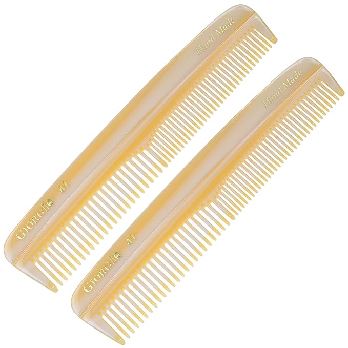 Giorgio G41 Wide Tooth and Fine Tooth Pocket Comb, Hair Styling for Men, Travel Hair Comb for Women, Handmade Beard and Mustache Comb for Men, Barber Combs