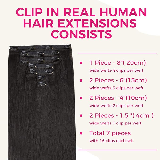 Lashey Yaki Straight Clip in Hair Extensions 7pcs 120g 16 Inch Seamless Clip in Hair Extension Natural Black Clip Ins Real Human Hair for Women