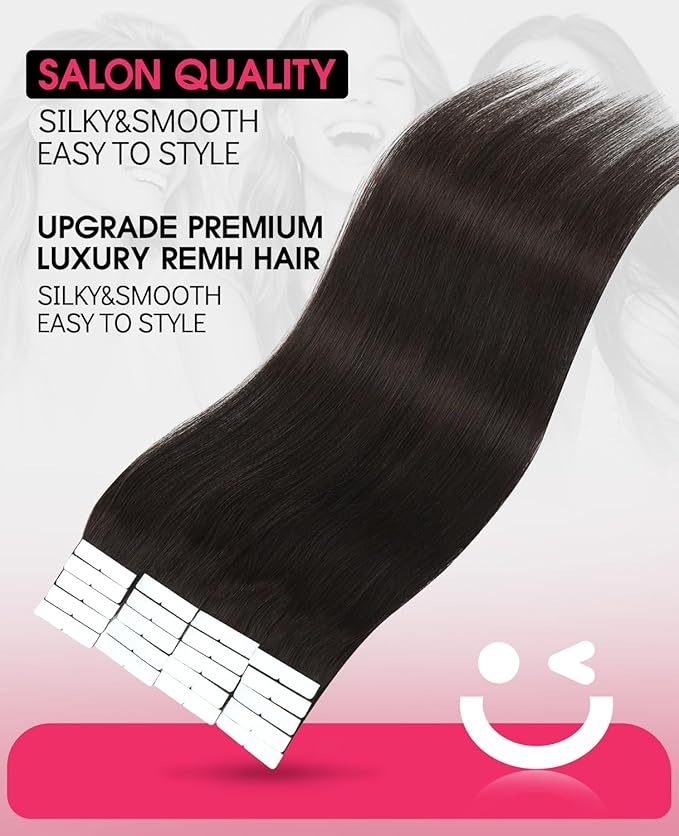 Youngsmile Injection Tape in Hair Extensions Human Hair, #2 Dark Brown Invisi Edge Tape ins, 20pcs 30g, 14 Inch Injected Tape in Extensions Straight Human Hair Remy Seamless Tape ins (#2,14'')