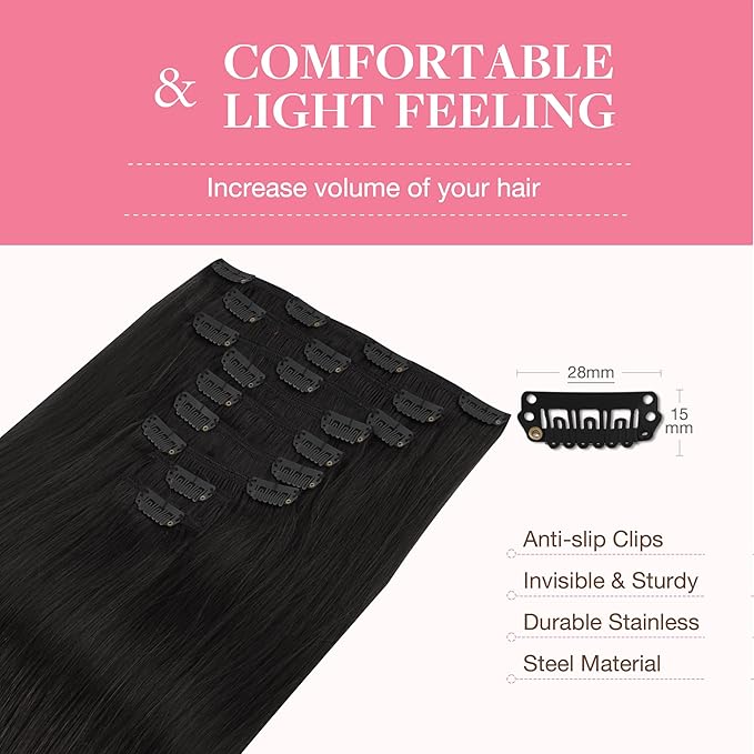 GOO GOO Clip in Hair Extensions Real Human Hair, Remy Human Hair Extensions Clip ins for Women, Natural Human Hair, 24inch 240g 9Pcs, #1B Natural Black