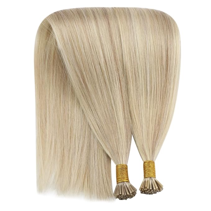 YoungSee I Tip Hair Extensions Human Hair Blonde I Tip Extensions Ash Blonde Highlight Bleach Blond Itip Human Hair Extension 14 Inch 80s 50g I-Tips Extension Remy Human Hair
