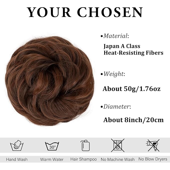 CJL HAIR Large Messy Bun Hair Piece Wavy Curly Scrunchies Synthetic Chignon Ponytail Hair Extensions Thick Updo Hairpieces for Women Red Vino
