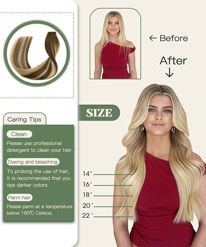 SURNEL Injected Tape in Hair Extensions 14 Inch Chocolate Brown to Caramel Blonde Seamless Invisible Tape in Extensions Human Hair 20 Pcs 30g(#4274,14)