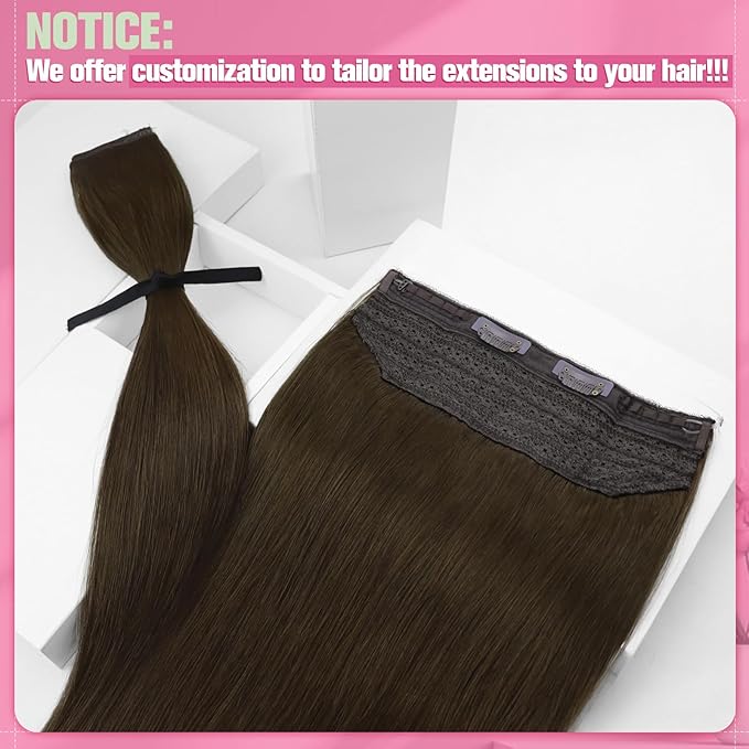 YoungSee Invisible Wire Hair Extensions Real Human Hair Brown Wire Hair Extensions Brown Fish Line Hair Extension Human Hair Add Length and Volume 20 Inch 100g