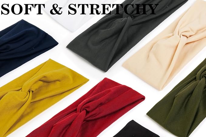Tobeffect Turban Headbands for Women Boho Wide Women's Headbands for Hair Non Slip Twist Head Bands Headwraps Short Hair Stretchy Thick Fashion Accessories, Solid Color