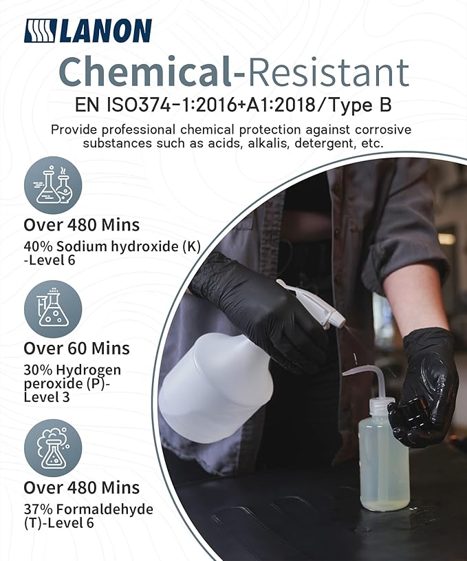 LANON Food Safe Disposable Nitrile Gloves, Latex-Free, Powder-Free, Silicone-Free, Textured Fingertips, Cooking, Black，X-Large