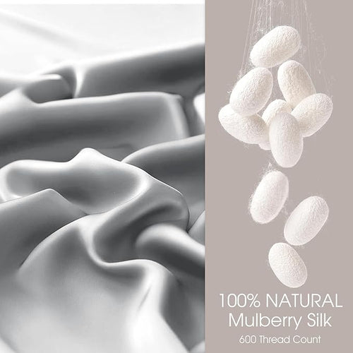 100% Silk Pillow Cases 2 Pack Standard Size Mulberry Silk Pillowcase for Hair and Skin Set of 2 Highest Grade 6A Silk Soft Breathable Cooling with Hidden Zipper, Light Grey