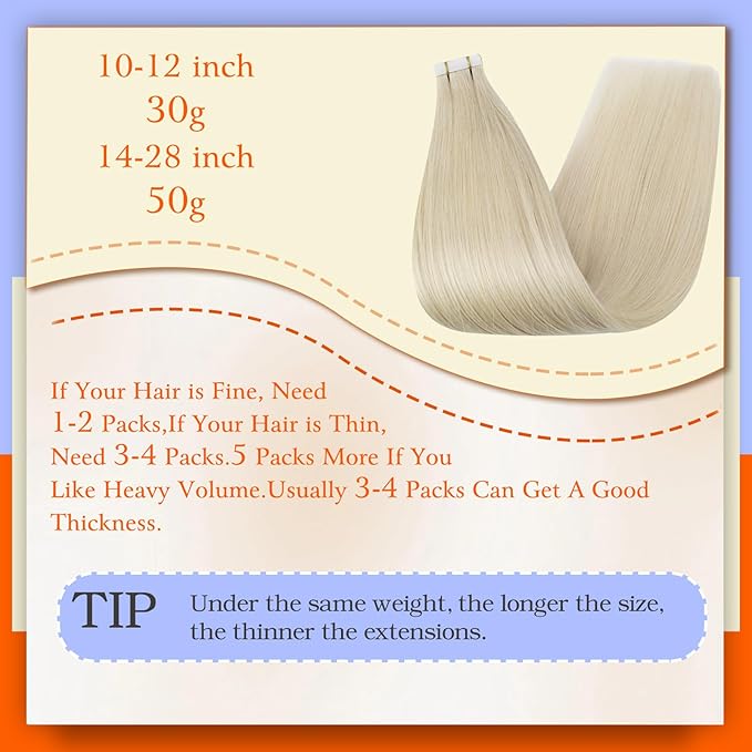 Full Shine Blonde Tape in Extensions Color 60 Blonde Tape in Hair Extensions Human Hair 22Inch Long Extension Seamless Skin Weft for Natural Look 100G 40Pcs Add Volume