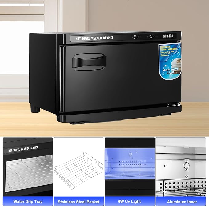 18L Professional Towel Warmer Cabinet, Fast Heating, Stainless Steel Design, 2-in-1 Heated Towel & Facial Spa Warmer for Salon, Barber, Massage, Estheticians
