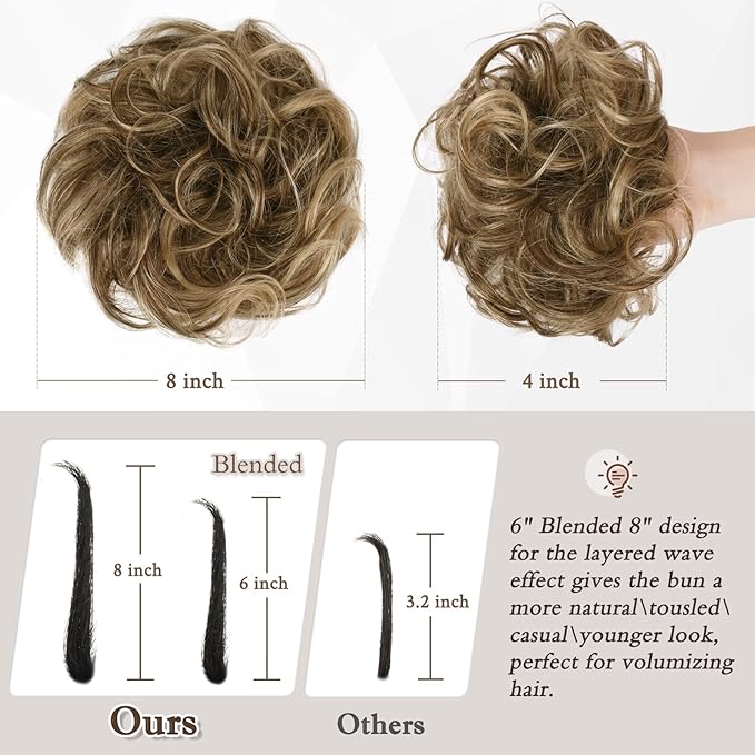 RUWISS Large Messy Bun Hair Piece for Women 100% Human Hair Layered Wavy Curly Hair Buns Thick Updo Hairpiece for Daily Wear Scrunchies Ponytail Extension (Natural Medium Brown)