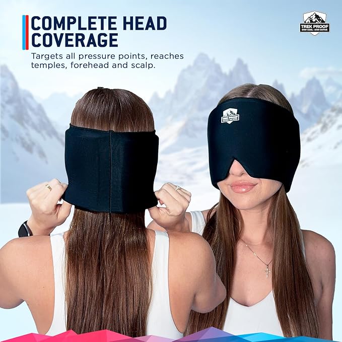 Trekproof Migraine Relief Cap, Cooling Gel Headache Relief Cap, Ice Pack for Face and Eyes, Cooling Migraine Mask, Soothing Cold Therapy Head Ice Pack Head Wrap for Tension, Sinus, Hangovers