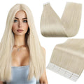 Full Shine Tape in Hair Extensions Real Human Hair Color 1000 Blonde Human Hair Extensions Tape Ins 18 Inch Straight Remy Extensions 50g 20 PCS Tape In Extensions Human Hair