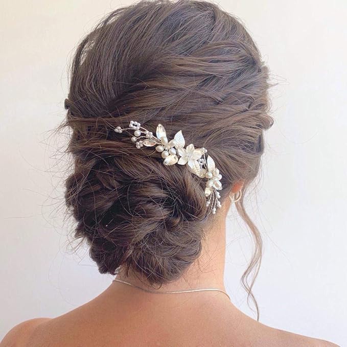 JAKAWIN Flower Bride Wedding Hair Pins Pearl Bridal Hair Piece Accessories for Women HP163 (Silver)