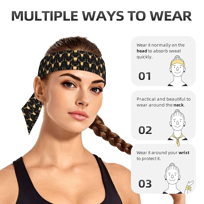Boys Girls Dark Gothic Sun Moon Hunting Camo Deer Skulls Sports Sweat Band Multi Style Lovely Head Ribbon Headdress for Sports Athletic Spa