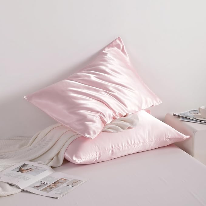 NTBAY 12 Pack Satin Queen Pillowcases for Hair and Skin, Luxurious and Silky Pillow Cases with Envelope Closure, 20 x 30 Inches, Light Pink