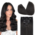 DOORES Clip in Hair Extensions Human Hair, 5pcs 75g 14 Inch Natural Black Real Human Hair Extensions Clip in Remy Straight Natural Hair Extensions