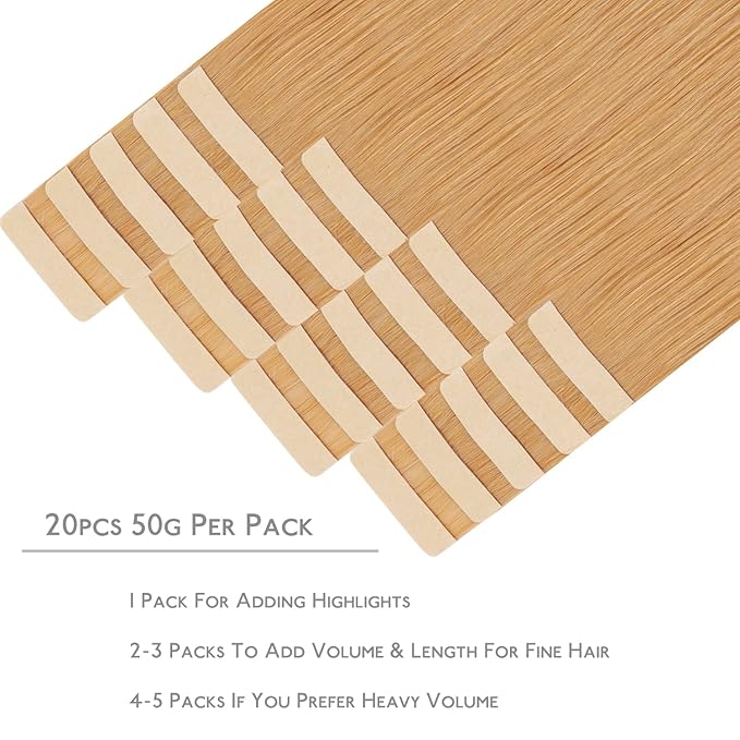 WENNALIFE Tape in Hair Extensions Human Hair, 20pcs 50g 18 inch Strawberry Blonde Remy Hair Extensions Straight Human Hair Tape in Extensions Skin Weft Tape Extensions Human Hair