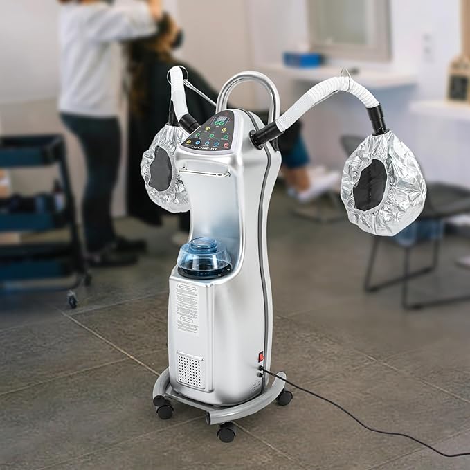 7 in 1 Professional Stand Hood Hair Steamer Multifunctional Hooded Treatment Perming Machine, Adjustable Height Rolling Hair Color Processor, Hooded Hair Dryer with Control Panel and Wheels