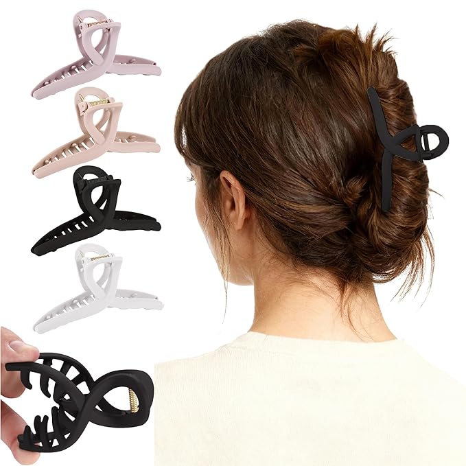 4Pcs Cloud Claw Clips for Women, 4.7 Inch Non-Slip Strong Hold Hair Claws, Unbreakable & Durable TPEE-Silicone Blend, Large Bendable Cozy Hair Clip for Thin/Thick/Curly Hair, All-Day Comfort