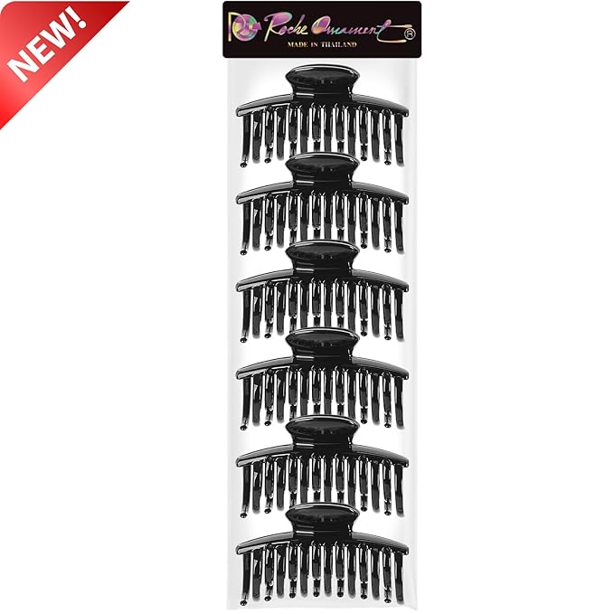 RC ROCHE 6 Pcs Double Claw Hair Clip Tooth Claw Clip Grip Tooth Jaw Clamps Thin Fine Hair Strong Hold No Slip Undo Clutchers for Women, Medium Black