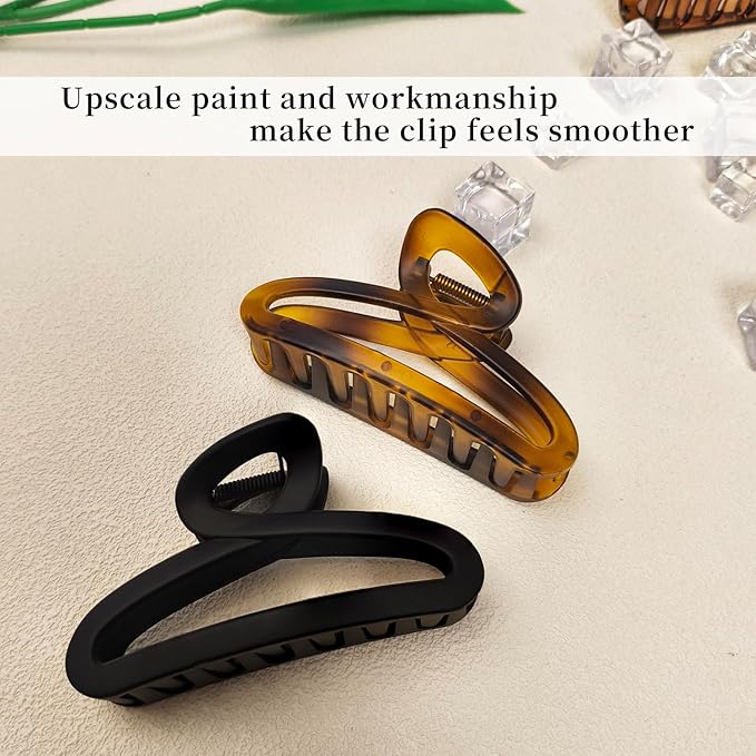 Large Hair Claw Clips, 4.3 Inch Non-Slip Big Unbreakable Hair Clip Matte Hair Claws for Women Long Thick Curly Hair, 2 Pack