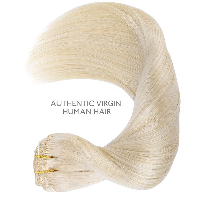 WENNALIFE Clip in Human Hair Extensions, 16 Inch 150g 9pcs Clip in Hair Extensions Real Human Hair, Platinum Blonde Human Hair Clip in Extensions Remy Human Hair Extensions Clip Ins Double Weft