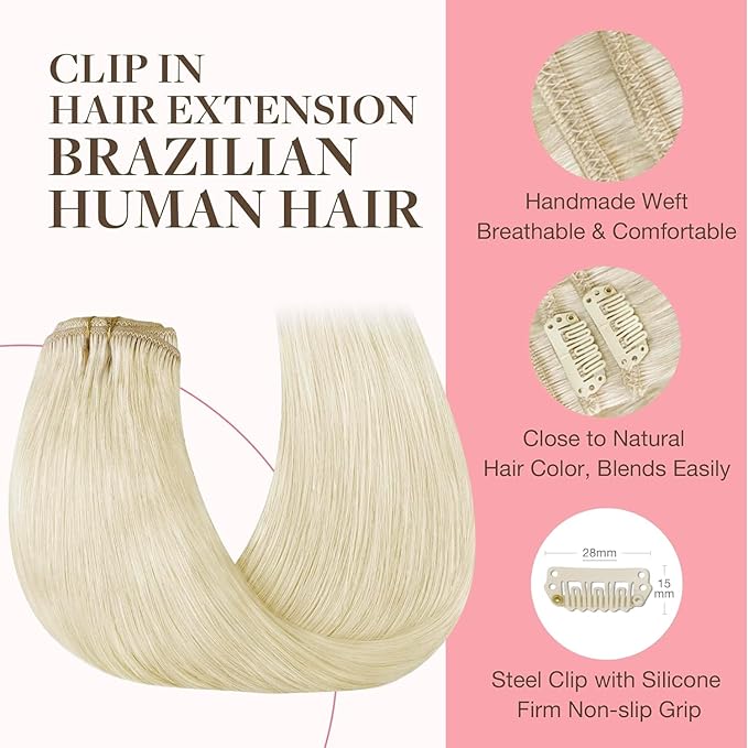 GOO GOO Clip in Hair Extensions Real Human Hair, Remy Human Hair Extensions Clip ins for Women, Natural Human Hair, 14inch 120g 7Pcs, #1000