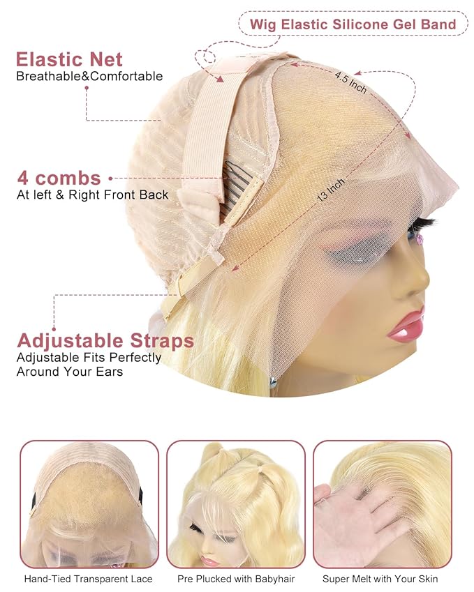 Alididi 613 Lace Front Wig Human Hair 13x4 Blonde Straight Hd Transparent Lace Frontal Wigs Human Hair Pre Plucked With Baby Hair 180% Density Blonde Glueless Wigs Human Hair 26 Inch